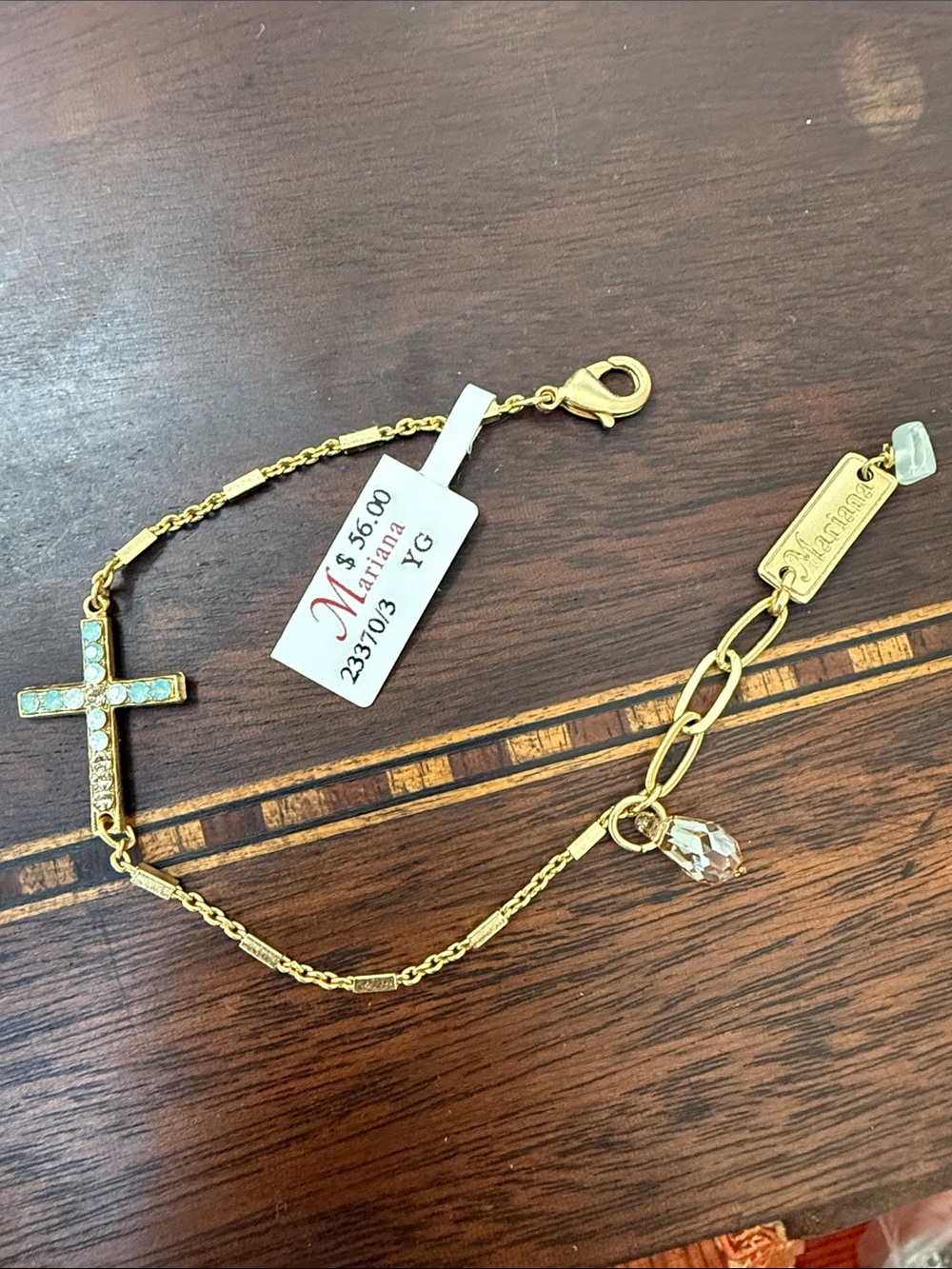 Mariana Gold Cross Chain Bracelet with Light Blue and Clear Stones - Picture 2 of 4